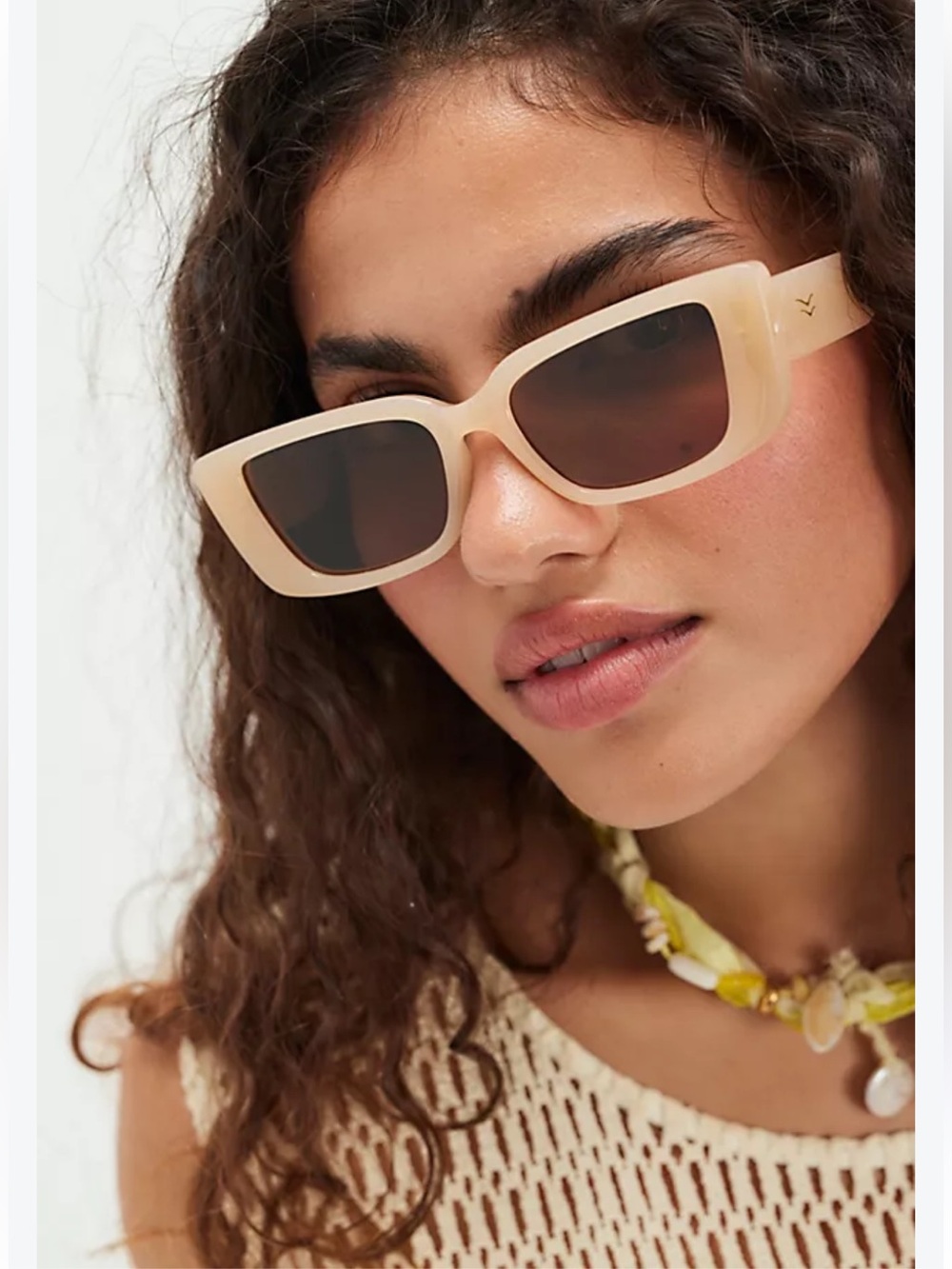 Free People Miley Polarized Rectangle Sunglasses – Cream Frame, Brown Lenses